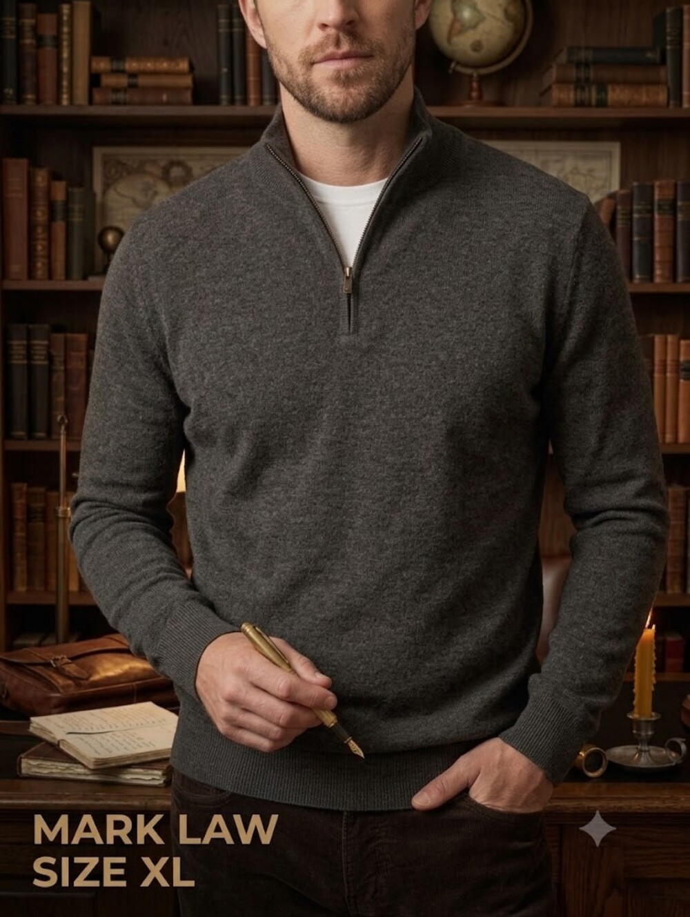 Dark Academia Quiet Luxury Merino Wool 1/4 Zip Pullover Minimalist Knit Sweater